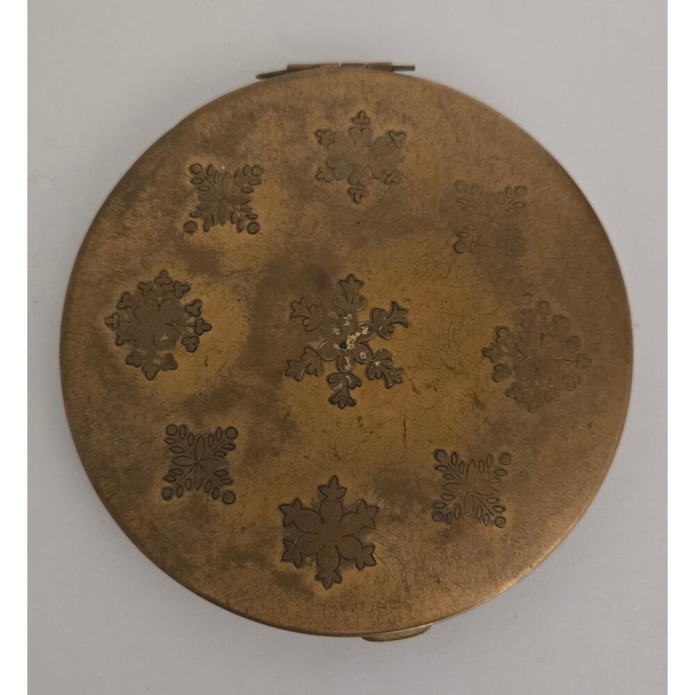 Vintage 4 Inch Powder Compact with Snowflake Design